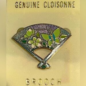 Vintage Cloisonné Fan Brooch With Butterfly Motif